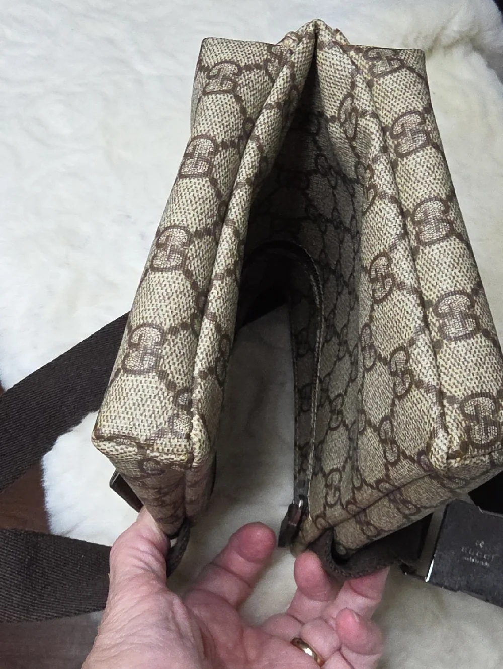 Gucci Beige/Brown Monogram Sling Belt Bag - Picture 9 of 10